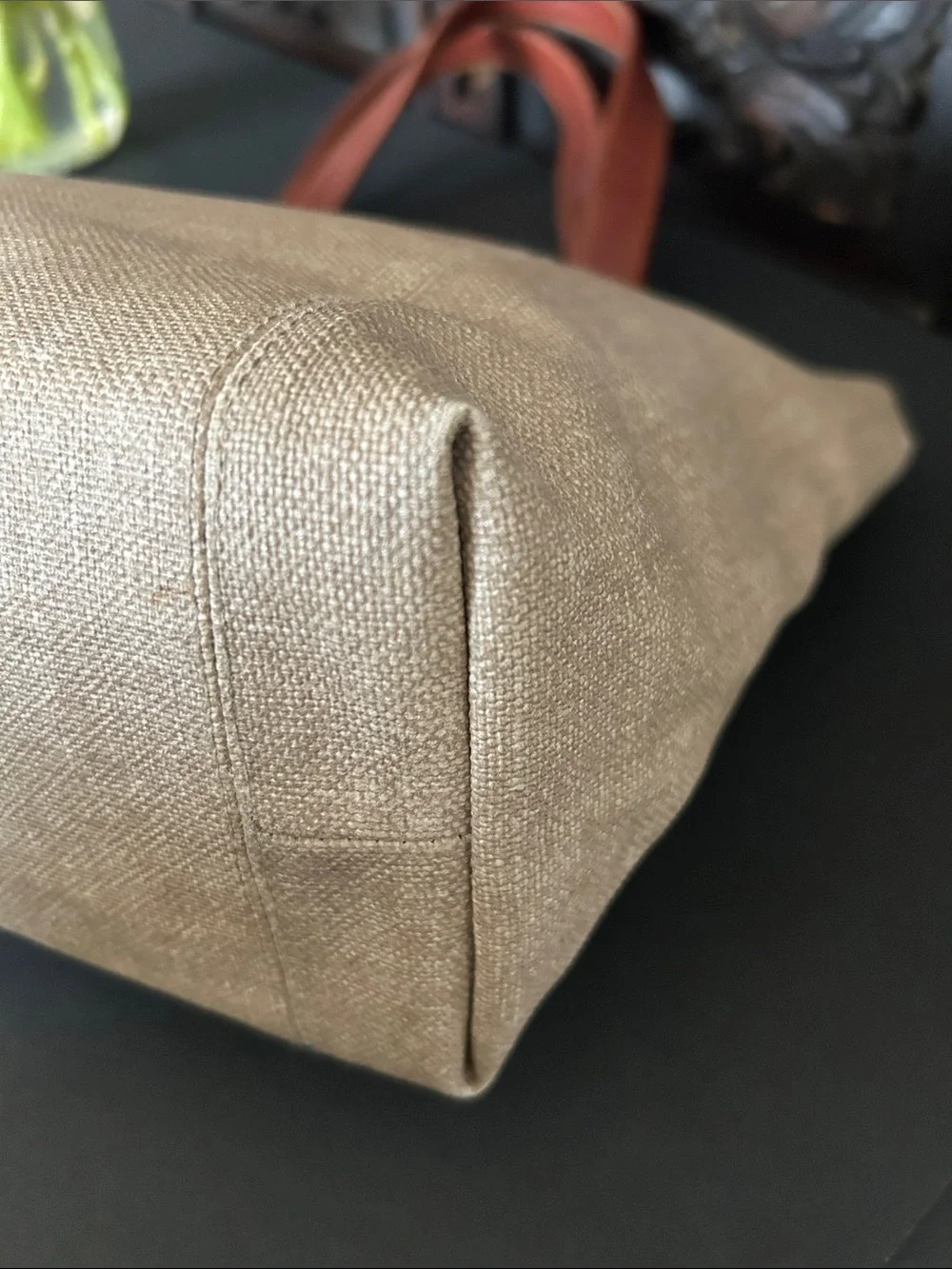 Beautiful Beige Canvas Tote with Brown Leather Straps